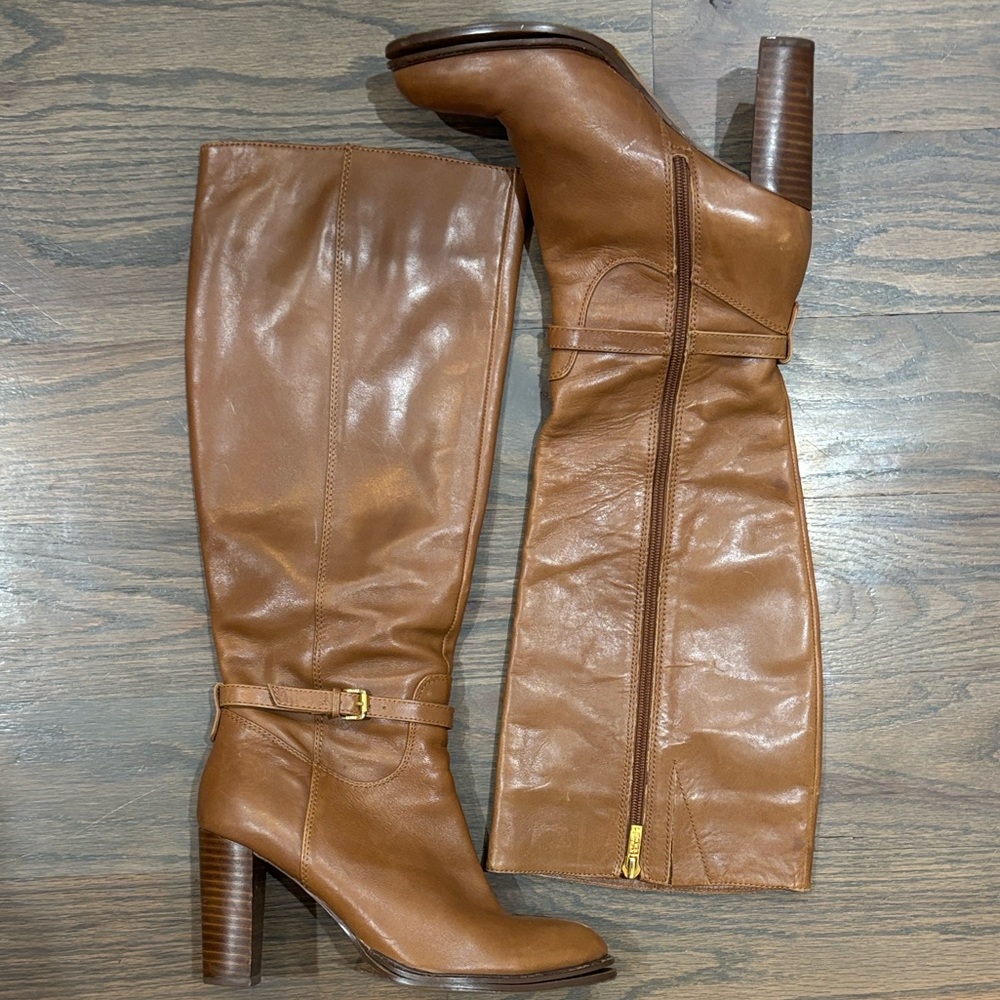 Ivanka Trump Brown Knee High Zip Up Leather Boots, Size 7.5 - Picture 6 of 11